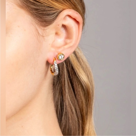Alexis Bittar “Inspired” Solanales Gold Crystal Twist Mini Hoop Earrings - Picture 4 of 7
